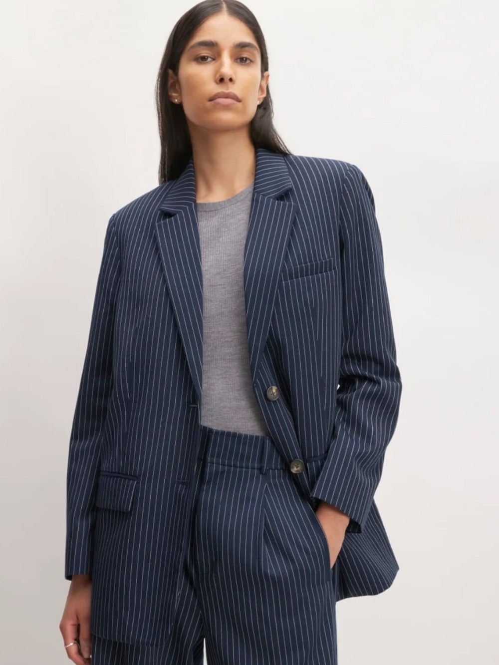 Stunning Everlane The Oversized Blazer in Navy and White Pinstripe - size 0